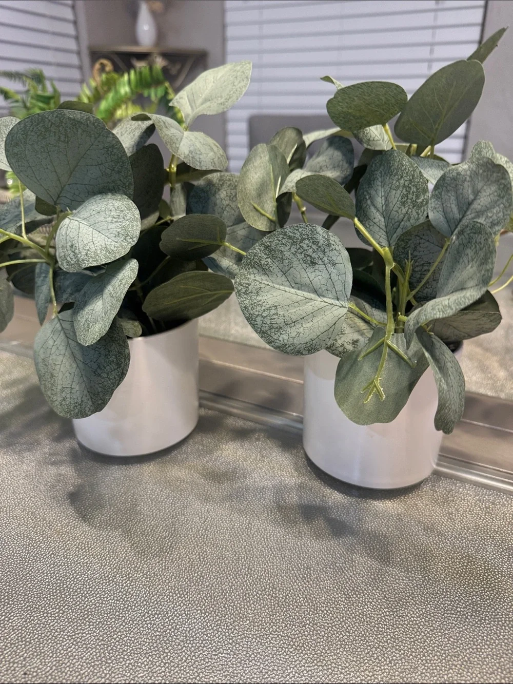 Artificial Eucalyptus Plant in White plastic Pot - Green- set of 2